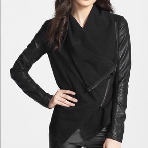 Blank NYC Jackets & Blazers - [Blank NYC] Black Mixed Media Drape Front Jacket